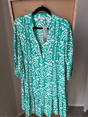 Basement Teal & White Printed Mini Dress